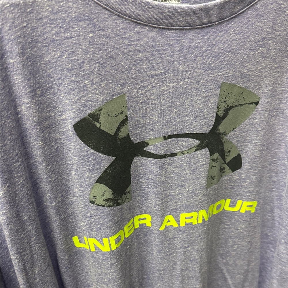 Under Armour Gray Tee with Neon Logo - Picture 2 of 5